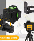 Pro Grade 3X360 Degree Self Leveling Laser Level Featuring Bright Green Cross Lines on 1/4" threaded mount for precision usage.
