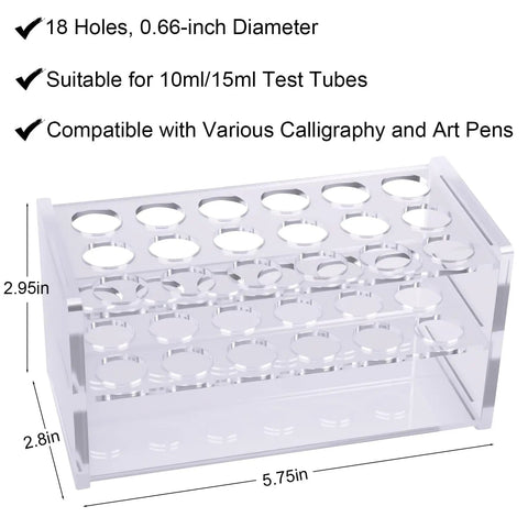 Clear Acrylic Test Tube Rack 18-Hole Organizer For 10ml And 15ml Tubes Pens And Markers Pro-Grade Thick 4.5mm Construction