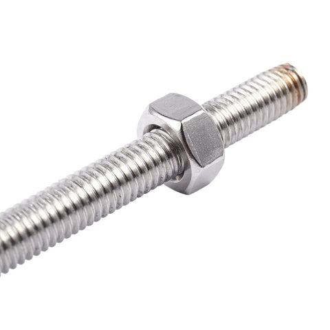 Close-up of a stainless steel threaded rod with shoulder nut, part of Four Piece 320mm M8 Stainless Steel Threaded Rod Set With Shoulder Nuts