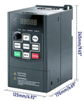 Beefy Heavy Duty VFD Variable Frequency Drive 4KW 5HP 220-240V Input to 220-240V 3-Phase Output front view with dimensions.