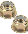 Two Pack 3/8 16 Hex Flange Nylon Lock Nuts Replacement For 712 04065 Compatible With MTD Cub Cadet For Snow Blowers Riding Mowers Zero Turns And Tillers Hella Reliable Locking Threads, close-up view.