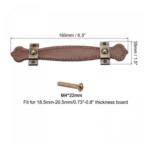 Leather Drawer Pulls Set of 2 6.3 Inch Brown Handles for Cabinets with M4x22mm Screws and Aluminum Alloy Construction