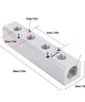 Beefy Aluminum Air Manifold For Four Way Six Port Pneumatic System With One Quarter Inch NPT Output And One Half Inch NPT Supply Heavy Duty Air Distribution Block For Industrial Automation, aluminum manifold 138mm long