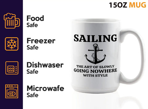 15oz White Sailor Coffee Mug Gift For Boaters And Boat Captains, Funny Lake Scene, The Art Of Sailor Gifts, sailing design