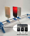 Pro Grade Physical Optics Experiment Kit With Complete Optical Platform Setup showing laser light through various shaped obstacles on optical bench.