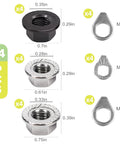 24 Piece Go To Bike Axle Nuts And Washers Kit M8 M9.5 M10 for mountain and road bikes with dimensions shown