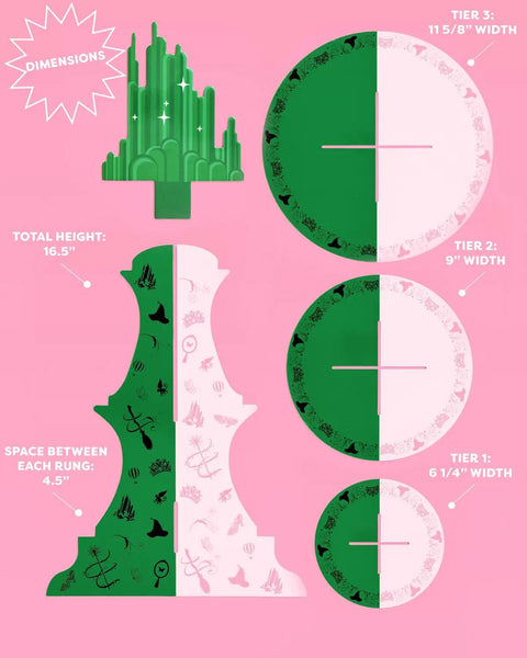 Dimensions of Pink And Green Witch Cupcake Tower 3 Tier Party Ready Birthday Dessert Display Stand for Girls Party Decor Kids Wizard