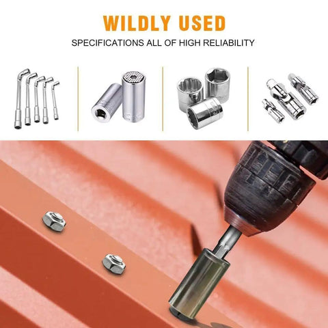 Impact Socket Adapter Set For Drill 1/4 3/8 1/2 Inch in use with drill on hex bolt, Pro Grade Nut Socket Driver Adapters