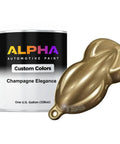 Top Shelf Champagne Elegance Basecoat Gallon Ready To Spray With Included Slow Reducer For Auto Body Shop Restoration Slick Shine Heavy Duty Car Painting Kits with gold paint sample.