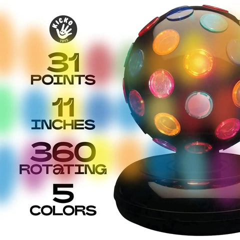 Spinning 11 Inch Disco Ball With LED Lights And 360 Degree Rotation For Parties And Events, colorful lights, black base