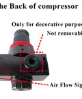 Back view of 3/8 NPT Air Compressor Regulator Combo With Manual Drain And Bracket PSI Gauge, showing parts and airflow sign