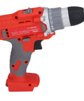 Rugged Reliable Heavy Duty Cordless Drill Driver Featuring Dual Mode Switch And 25 Custom Torque Stops For No Sweat Assembly And Smooth Sail Home Repair Pro Jobs side view with a grey and red design.