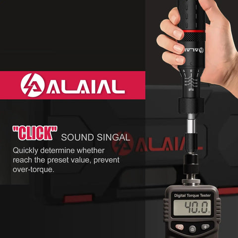 Adjustable Torque Screwdriver Kit 10 To 60 In-Lb With 40 Precision Bits in use with digital torque tester.