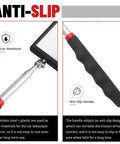 Extendable Car Inspection Mirror With Light 12 To 35 Inch Telescoping Tool LED View 360 Degree Adjustable Non Slip Grip For Tight Spots Under Dash And Engine Bay Easy Reach Vision, stainless steel handle