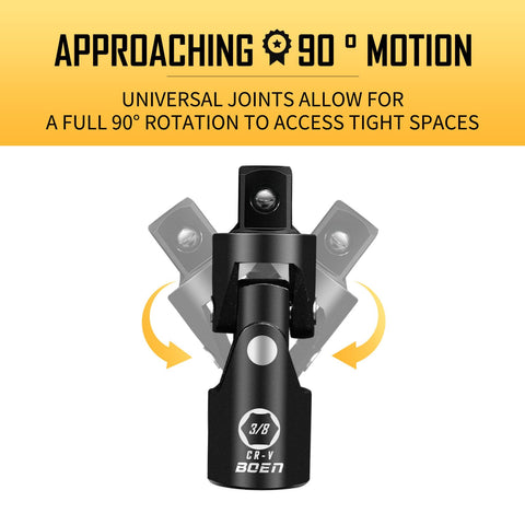 Universal Joint Socket Adapters Set, 3-Piece Ball-Spring Design, 1/2 Inch, 3/8 Inch, And 1/4 Inch U-Joint Drive, Chrome Vanadium Steel, Built Tough, Corrosion-Resistant, Perfect For Garage And Workshop