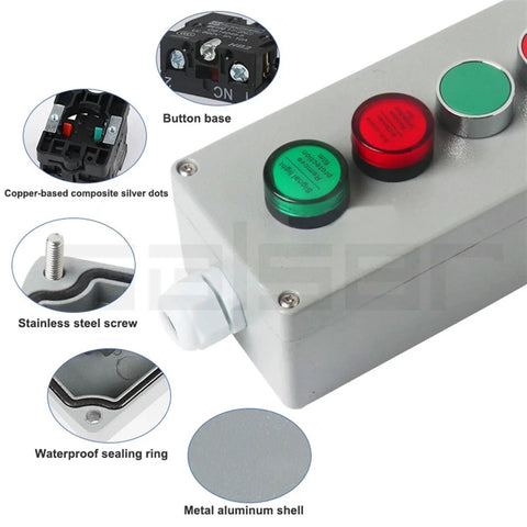 Metal push-button control box with aluminum shell; explosion-proof and waterproof; red and green push buttons