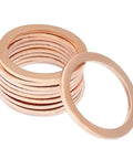 Top Shelf Copper Flat Washers 22 X 28 X 1.5mm Crimp Seal Discs stacked for drain plugs and hose fittings.