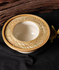 Handcrafted Bamboo Pour Over Coffee Dripper With Secure Fixed Drip Tray And Reusable Cone Filter For Smooth One To Three Cup Daily Brew Sessions, top view of dripper with woven bamboo design.