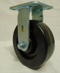 Heavy Duty 6 Inch Phenolic Caster Wheels Kingpinless Swivel With Brake Rigid Set showcasing side view with black wheel and metal plate.