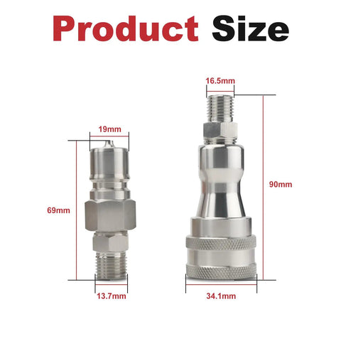 Two Piece Hydraulic Quick Coupling Adapters M14 To M16 For Mini Excavator Hoses with size dimensions shown front view
