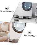 Close-up of 4 Pack Silicone Washing Machine Feet Pads, Anti Slip Leg Pads for Vibration Control, beneath a washing machine.