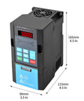 Front view of Beefy 2.2 kW VFD For CNC Spindle Speed Control with digital display and buttons, dimensions shown.