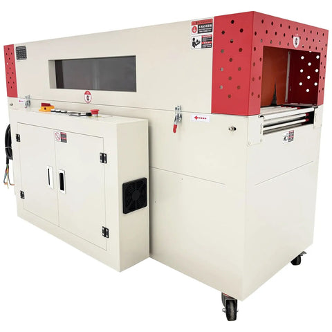 WYDDDARY 220V 3Phase Industrial Heat Shrink Wrap Machine With 13kw Power And Variable Speed Control side view showing control panel and rollers.
