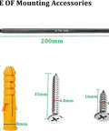 Mounting accessories for 16 Inch Folding Shelf Brackets Set with screws, anchors, and drill bit, labeled with dimensions.