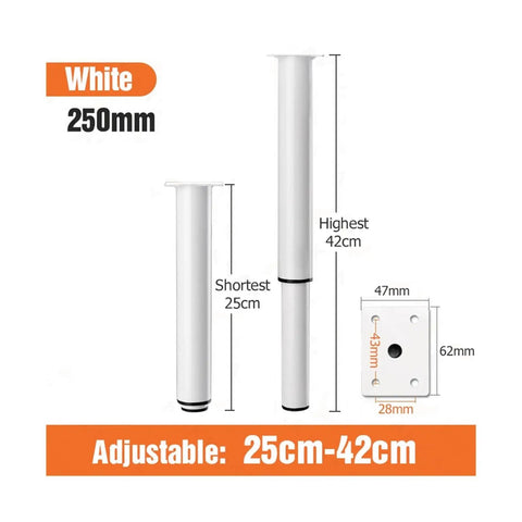 Adjustable Furniture Legs Set In Cold Rolled Steel Sturdy Table Legs And Sofa Feet For Cabinets Black And White Finish Replacement Hardware
