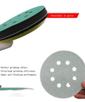 Top Notch 40 Piece Set Of 5 Inch Sanding Discs With Hook Loop Fastener And 8 Holes For Ultimate Grip, featuring green coating and hole pattern.