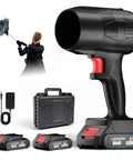 21V Cordless Leaf Blower with 990000 RPM Brushless Motor, fast charger, dual 6000mAh batteries, and storage box included