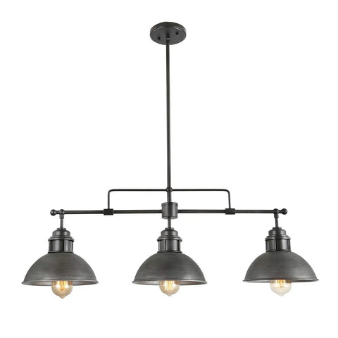 Industrial Pendant Light For Kitchen Island And Dining Room Black Chandelier In Brushed Antique Dark Metal Finish with Three Bowl Shades