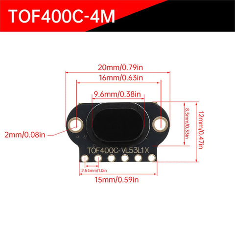 Dimensions of Time Of Flight Distance Sensor Module For Industrial Automation I2C Output VL6180 And VL53L1X Compatible