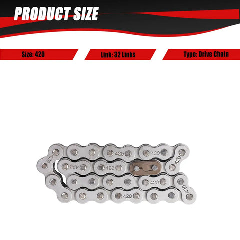 Beefy Heavy Duty Drive Chain For Coleman KT196 CK196 Go Kart And Hisun HS200GK 196cc-212cc, 32 Links With 8 Master Links
