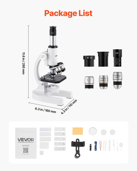 Kids And Adults Microscope With 40X To 2000X Magnification, Professional Compound Microscope With LED Illumination shown with accessories
