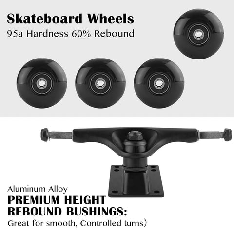 Durable Skateboard Hardware Combo Starter Kit With 52mm Wheels Aluminum Truck Set Bearings And Pads Black Finish