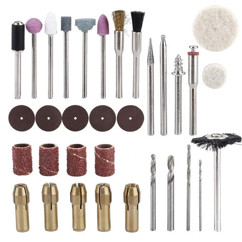 Badass 34 Piece Electric Rotary Tool Accessory Kit For Grinding Polishing Engraving includes diverse metal bits and brushes.
