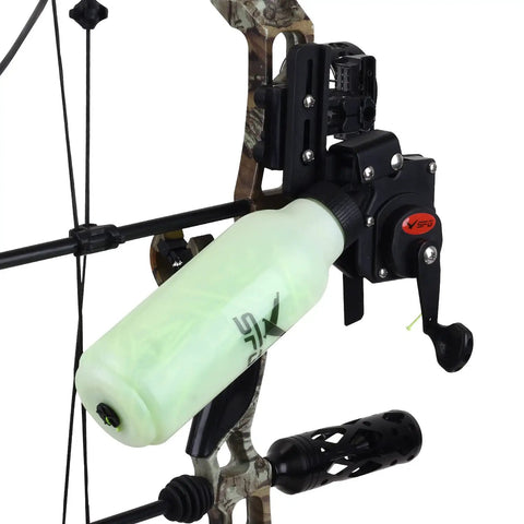 Beefy Archery Bowfishing Reel For Compound And Recurve Bow With 40m Fishing Rope, Rugged ABS Aluminum Housing, mounted on bow