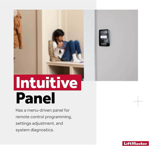 Killer Smart Control Panel For Garage Doors Programming Remotes And Diagnostics With Menu Driven Interface mounted on a wall.