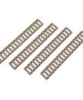 4 Pack Rifle Picatinny Rail Covers Rubber Tan And Black, Heat Resistant Polymer, Non Slip Grip, shown on white background