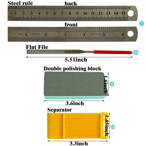Complete 17 Piece Model Making Tool Kit For Dollhouse Miniatures And DIY Crafts includes steel rulers, flat file, polishing block, separator