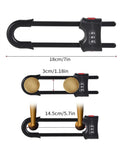 Four Pack Heavy Duty U Shape Cabinet Locks With Adjustable Password Latches dimensions showing 18cm length, black ABS material.