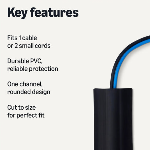Floor Cord Cover 6 Foot Cable Protector For Wires And Cords Black Low Profile Ramp That Wheels Roll Over Smoothly Keeps Cables Tidy No Trip Hazards Durable Floor Cable Management Solution, black PVC cover