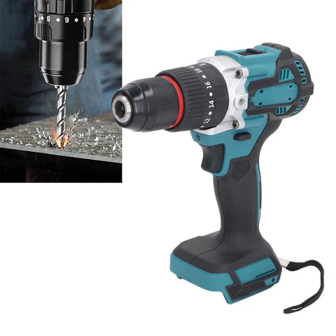 No Fuss 18V Cordless Impact Drill With A Grippy All Metal Keyless Chuck And Hammer Driver Mode Built For Beat Down Construction Sites And Relentless DIY Projects Powers Through Anything in action drilling metal.