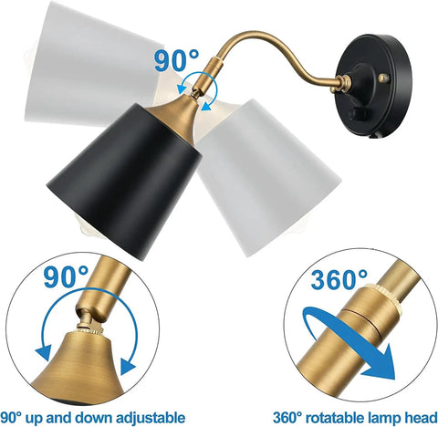 Battery Powered Dope Gooseneck Wall Light with Remote Dimmer, adjustable angle, black metal finish, 90° and 360° rotation.