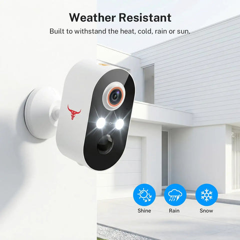 1080P Wireless Outdoor Security Camera With Battery Power AI Human Detection Color Night Vision mounted on wall near a house