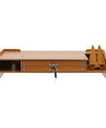 Solid wood monitor riser with lockable drawer and laptop stand, transforming your workspace with functionality.