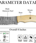 Handmade Damascus Hunting Knife With Cream Bone Handle Fixed Blade Outdoor Utility Tool For Camping And Survival Beefy Full Tang