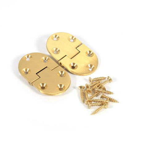 Brass Butler Tray Hinges Set Round Edge 2-1/2 By 1-1/2 Inch Folding Flap Hinge With Screws For Cabinet Vintage Style Hardware