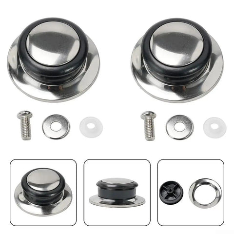 Hot Kitchen Pot Lid Knob Replacement Kit featuring heat Resistant Silicone Grip Plus Stainless Steel Handles And Black Screws For 5Mm To 12mm Holes In Glass Cookware And Pans, Perfect Easy Fix Your Lids Today, 2 pack with screws, washer, and silicone pad